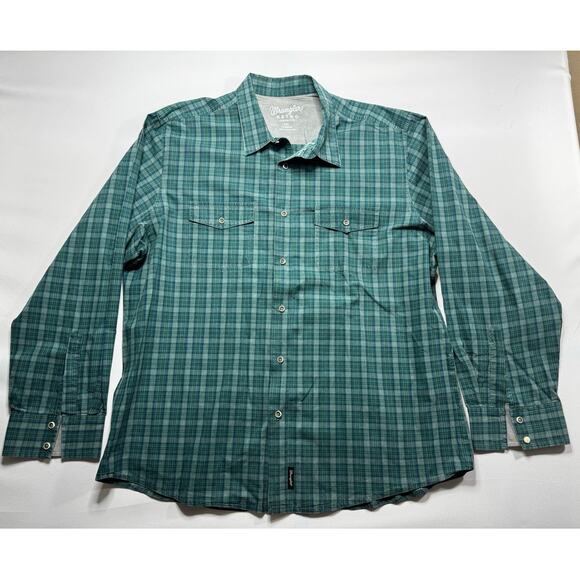 Wrangler Retro Premium Men's Long Sleeve Green Plaid Button Up Shirt - Size 2XL - Picture 1 of 4